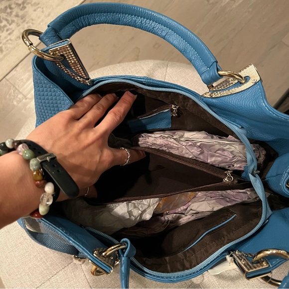 NEW Authentic Leather Baby Blue Purse Handbag - Picture 3 of 15